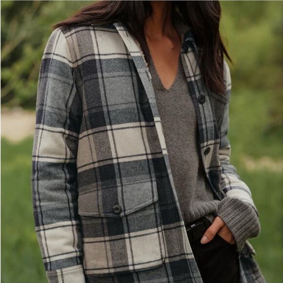 Jenni Kayne Shearling Farmhouse Jacket Wool Plaid Navy XL – Rare Sold Out - Picture 5 of 13